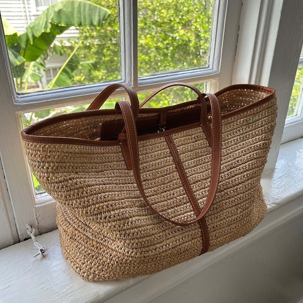 MAISON de SABRÉ - The Raffia Snap Soft Tote - Pecan Brown